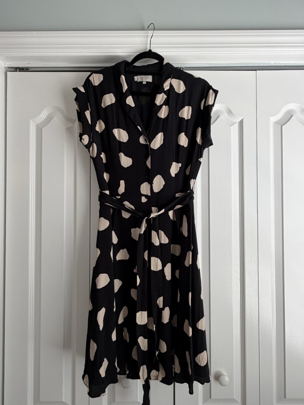 Hobbs London Black and Cream Polka Dot Belted Dress